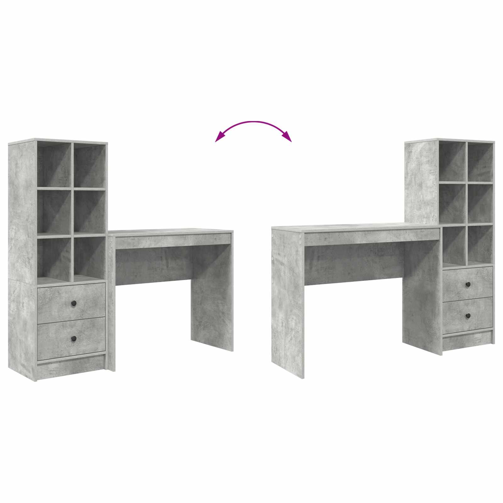 Stol s ladicama s policom s pohranom 2 pcs Betonski sivi