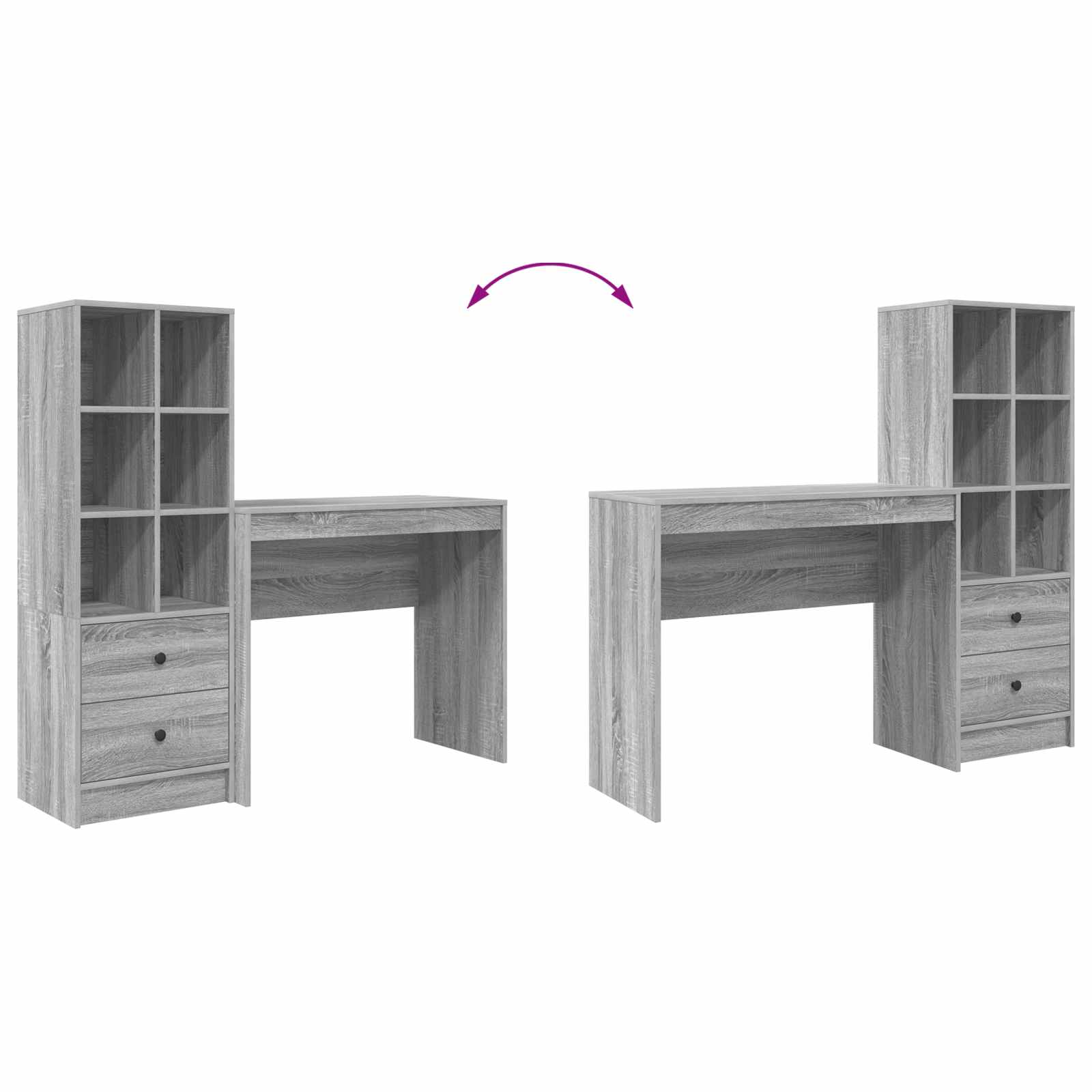 Stol s ladicama s policom s pohranom 2 pcs Siva Sonoma