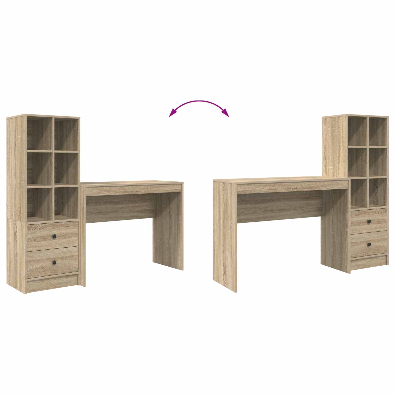 Stol s ladicama s policom s pohranom 2 pcs Sonoma hrast
