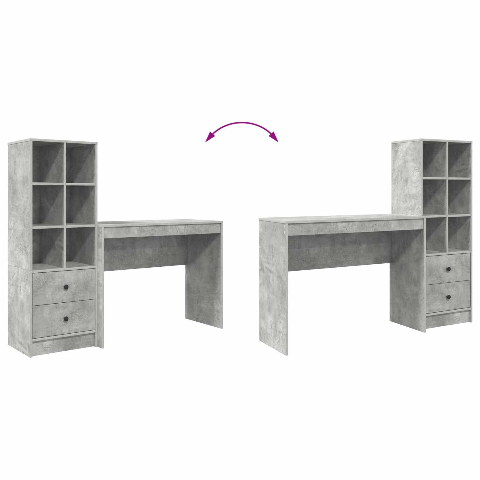 Stol s ladicama s policom s pohranom 2 pcs Betonski sivi