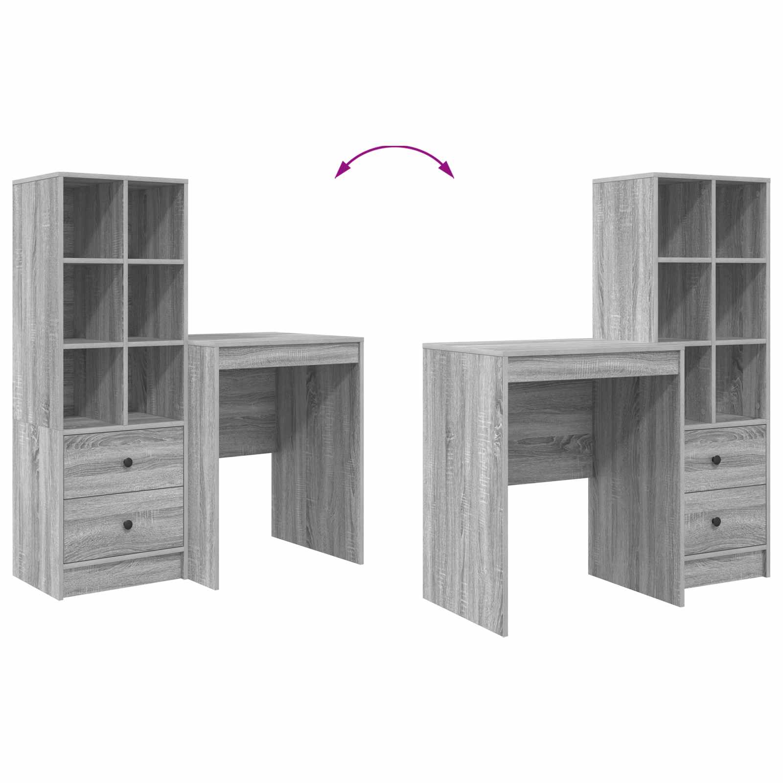 Stol s ladicama s policom s pohranom 2 pcs Siva Sonoma