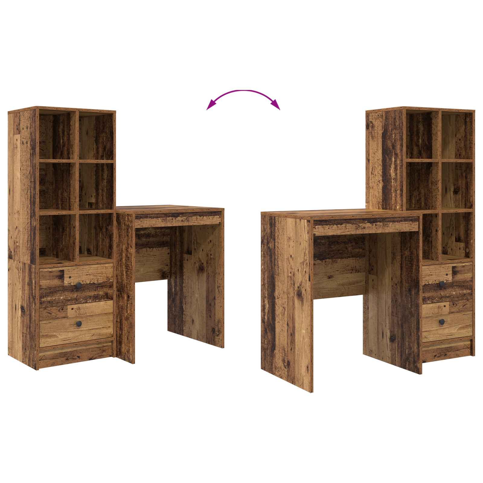 Stol s ladicama s policom s pohranom 2 pcs Staro drvo