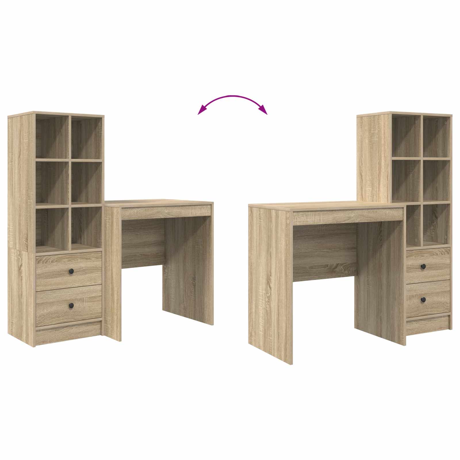 Stol s ladicama s policom s pohranom 2 pcs Sonoma hrast