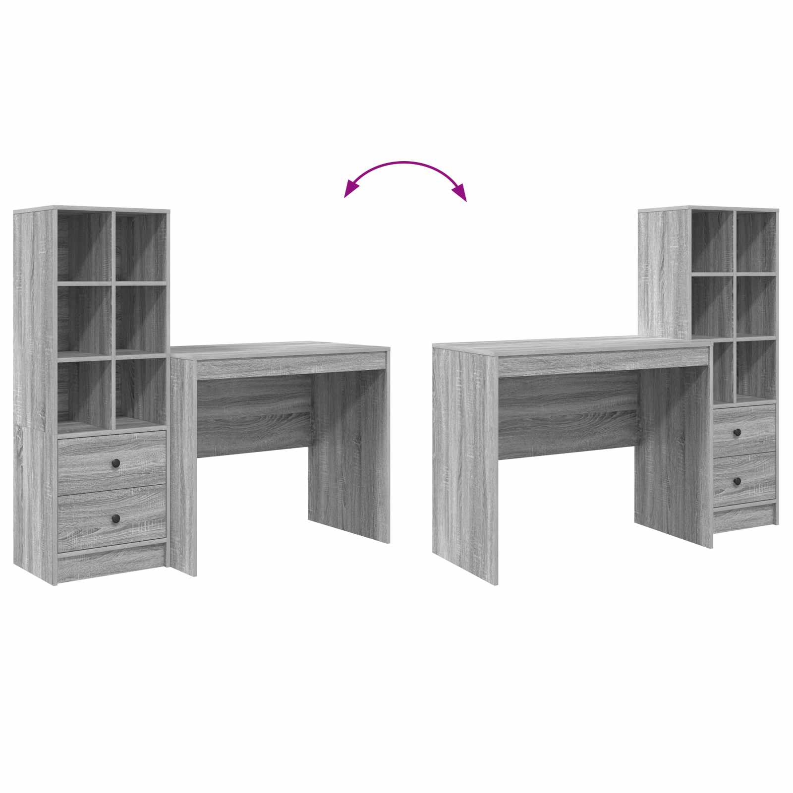 Stol s ladicama s policom s pohranom 2 pcs Siva Sonoma