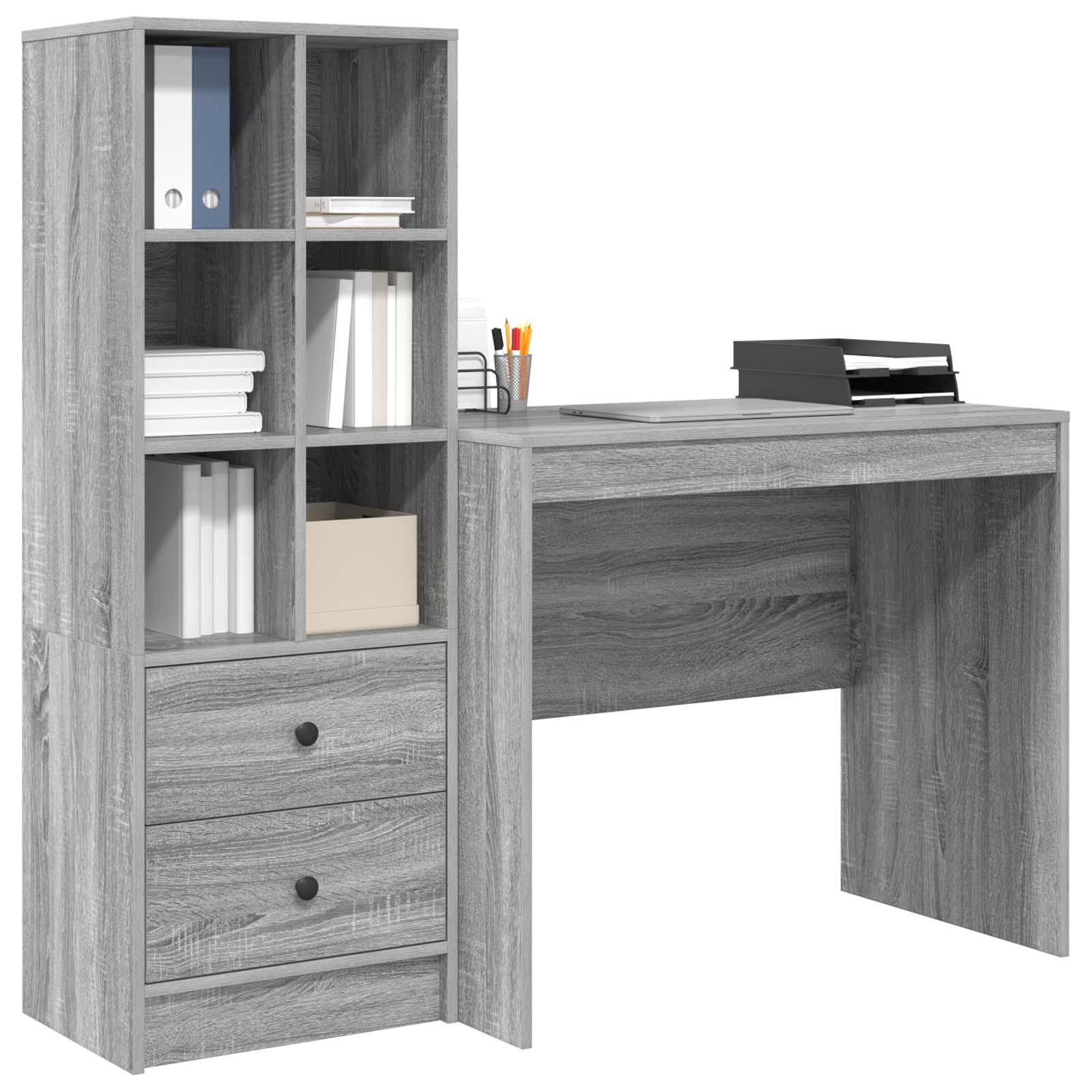Stol s ladicama s policom s pohranom 2 pcs Siva Sonoma