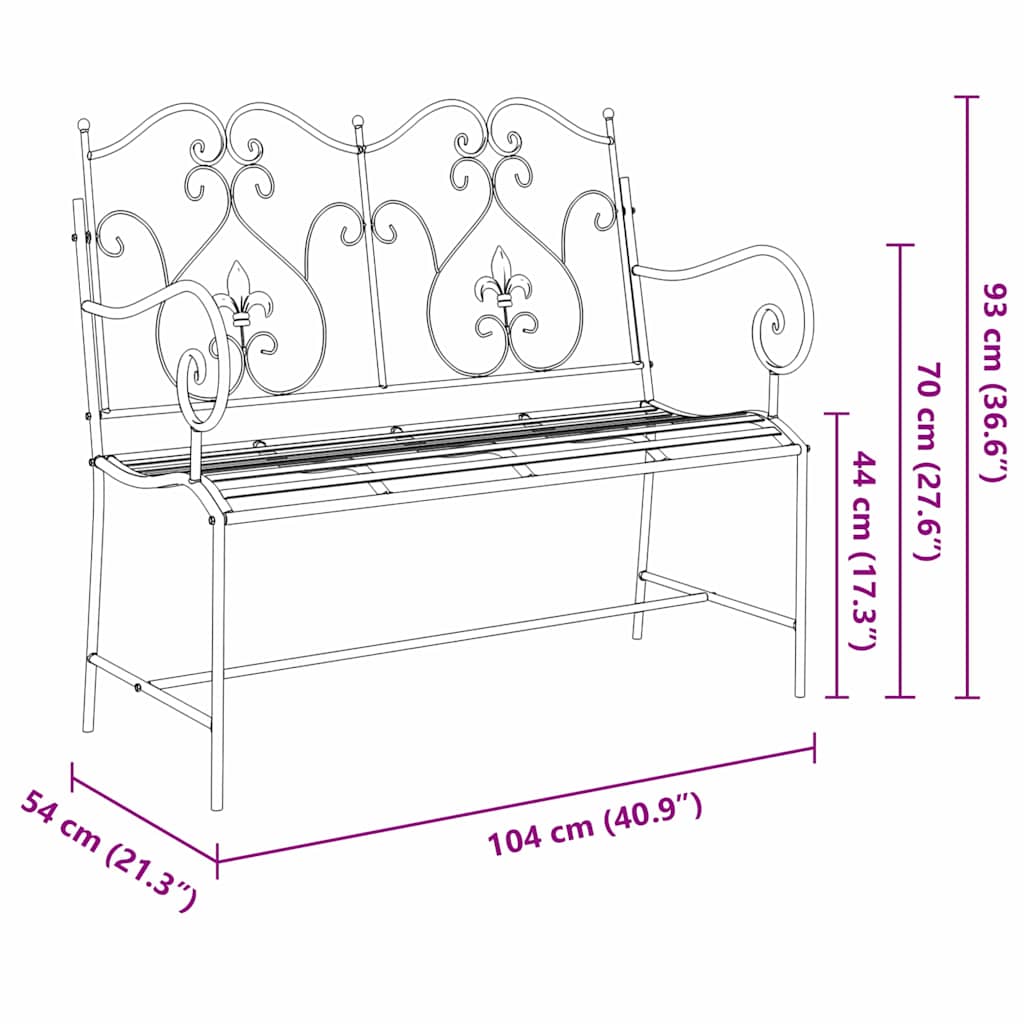 Vrtna klupa Crna 104 x 54 x 93 cm Čelik