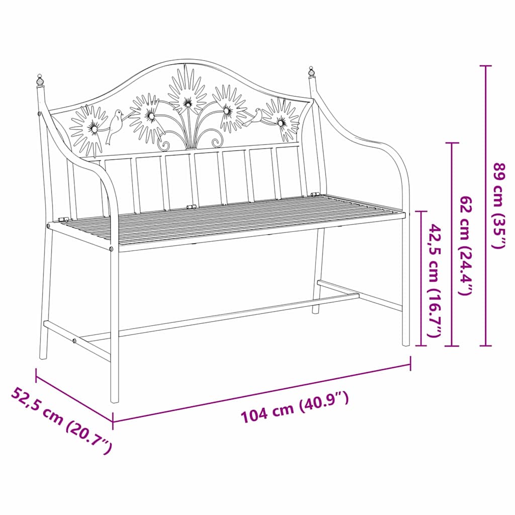 Vrtna klupa Crna 104 x 52,5 x 89 cm Čelik