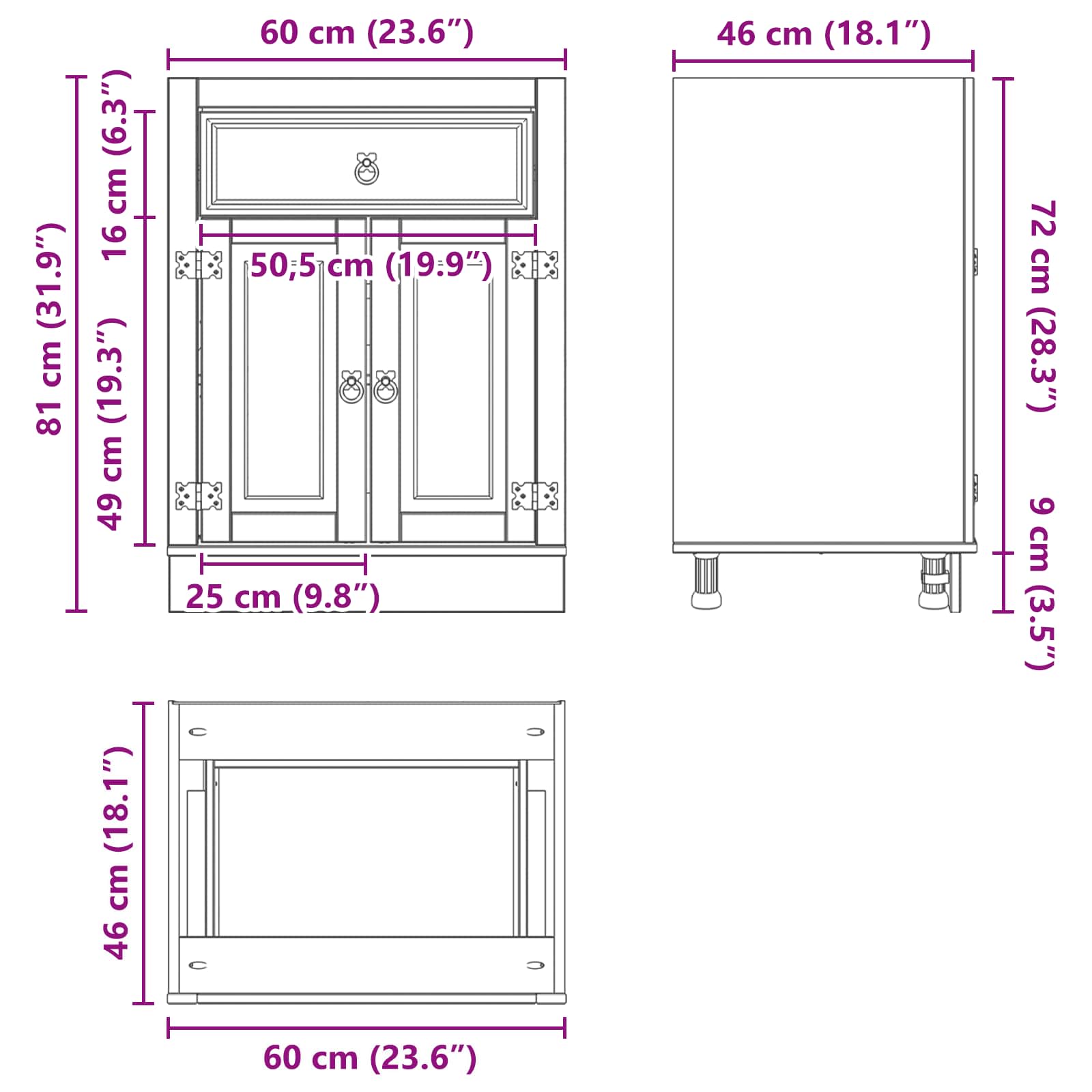 Cabinet SKI Medeno Smeđa 60 x 46 x 81,5 cm Čvrsto borovo drvo
