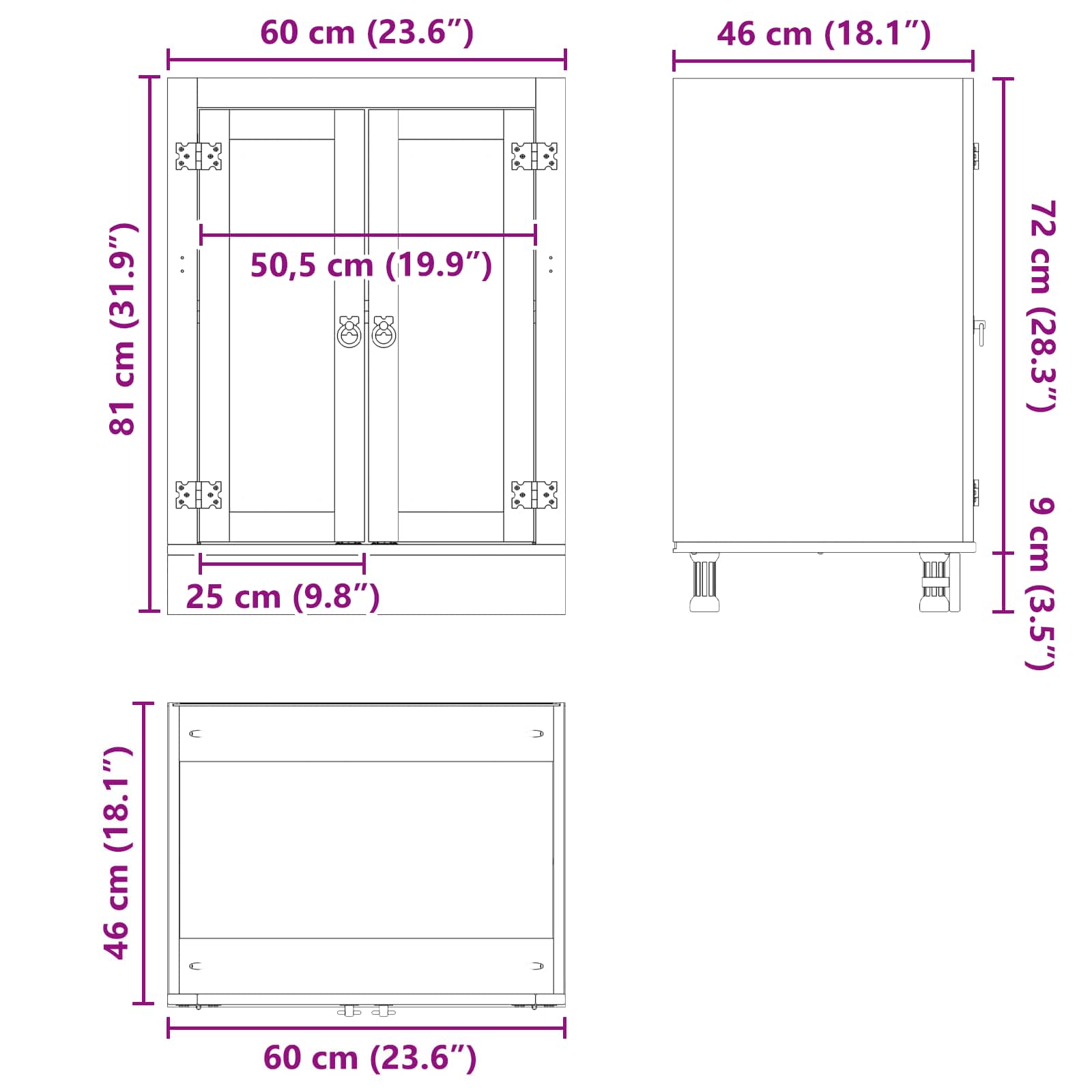 Cabinet SKI Medeno Smeđa 60 x 46 x 81,5 cm Čvrsto borovo drvo