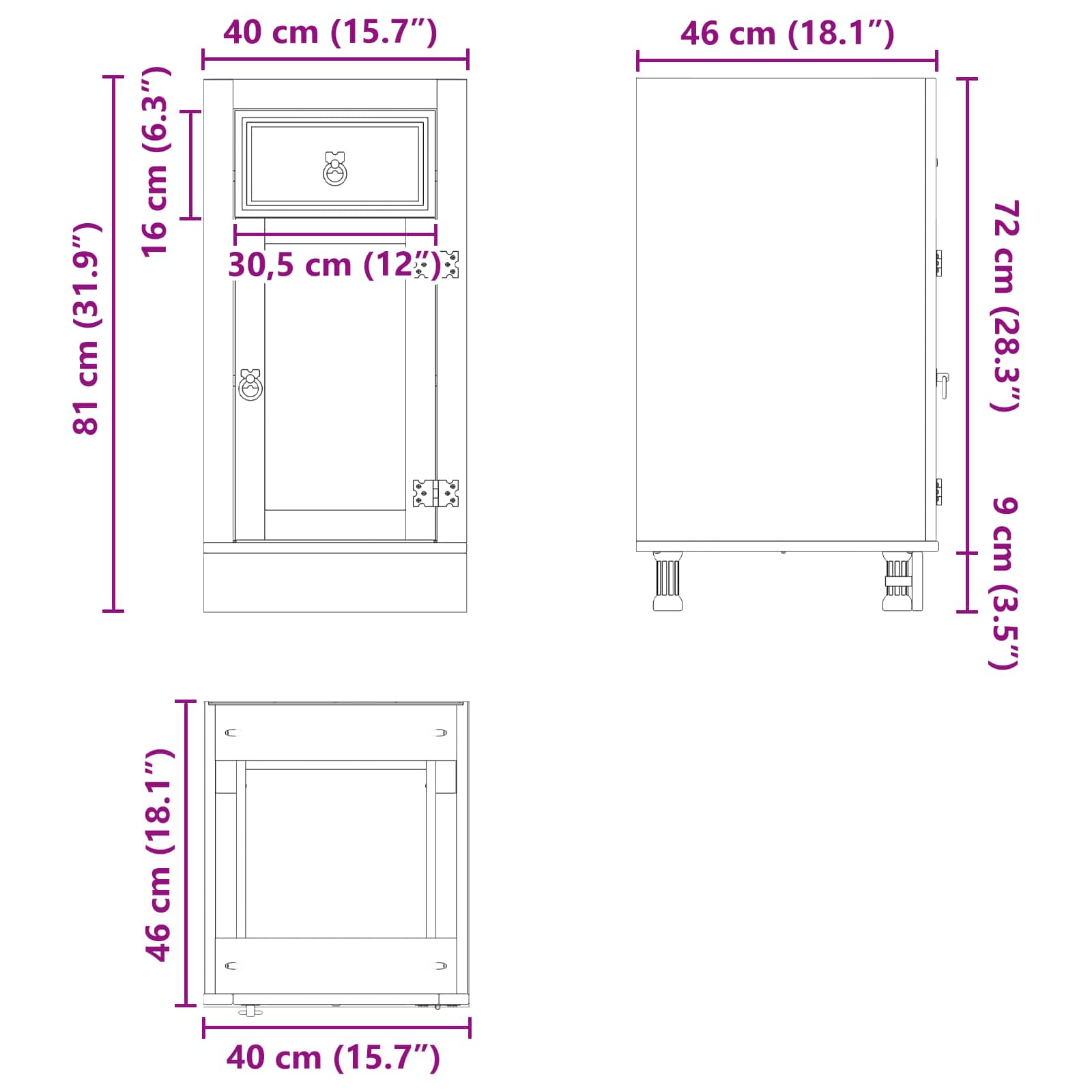 Cabinet SKI Medeno Smeđa 40 x 46 x 81,5 cm Čvrsto borovo drvo