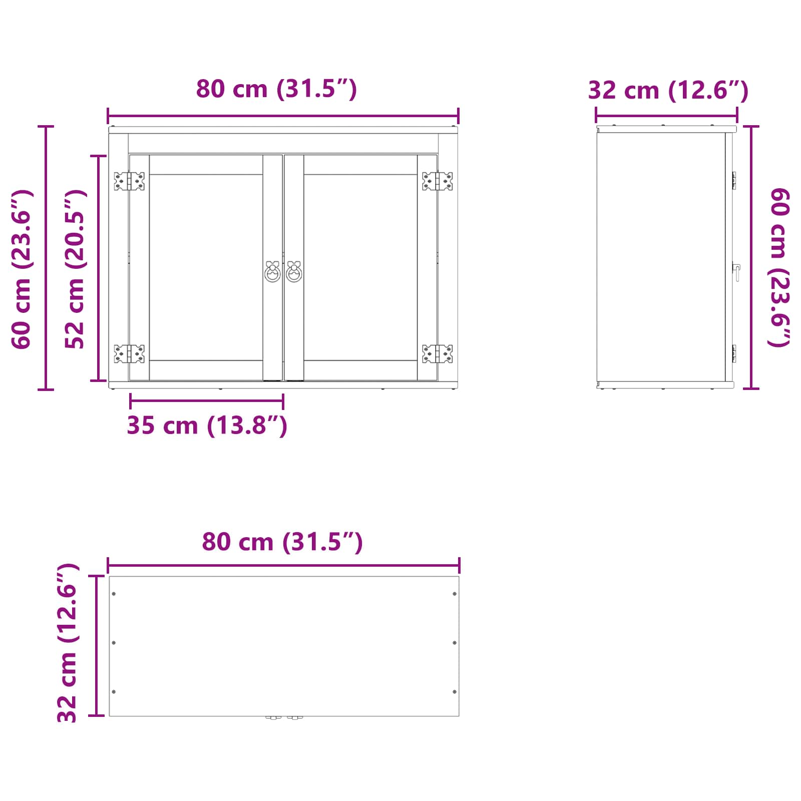 Cabinet SKI Medeno Smeđa 80 x 32 x 60 cm Čvrsto borovo drvo