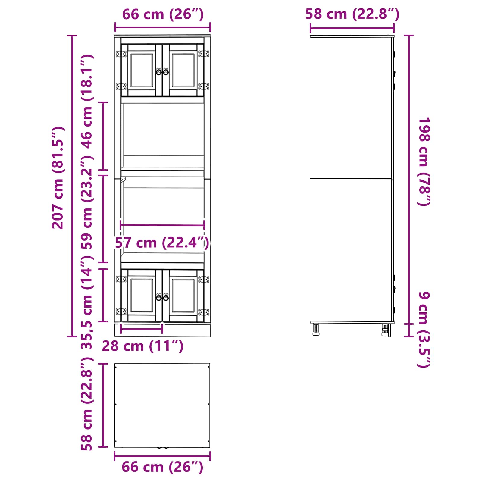 Cabinet SKI Medeno Smeđa 66 x 58 x 207 cm Čvrsto borovo drvo