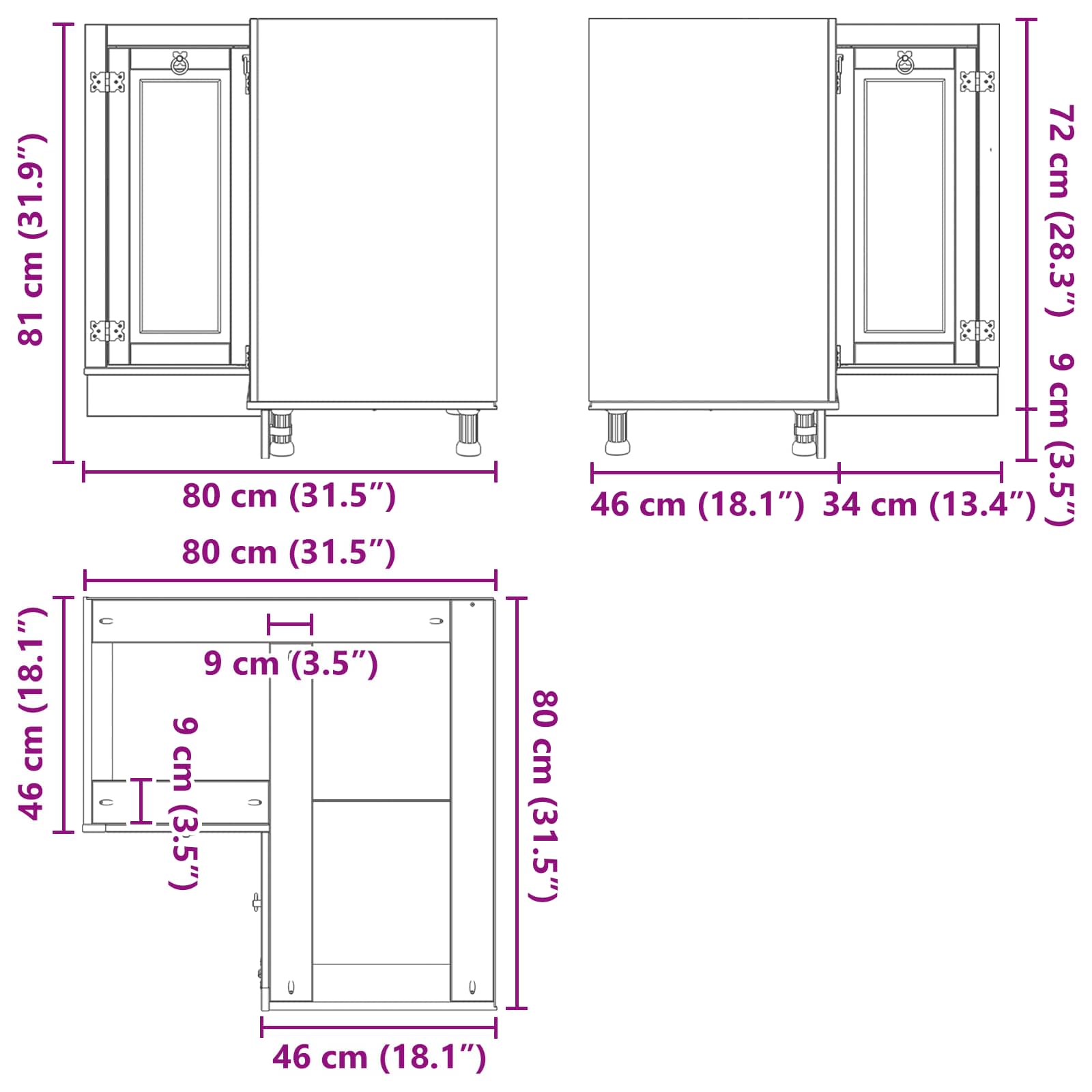 Cabinet SKI Medeno Smeđa 80 x 80 x 81 cm Čvrsto borovo drvo