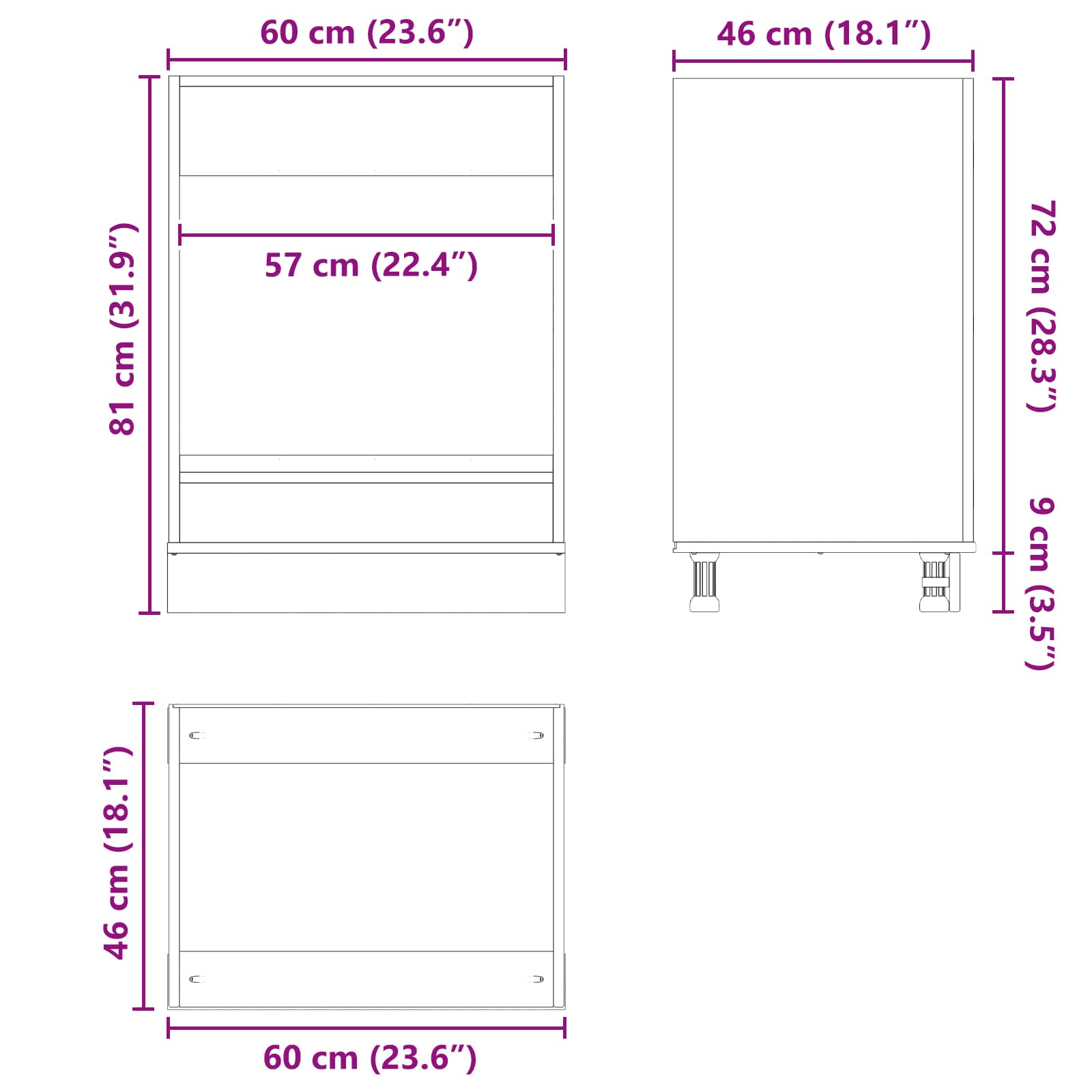 Cabinet SKI Medeno Smeđa 60 x 46 x 81 cm Čvrsto borovo drvo