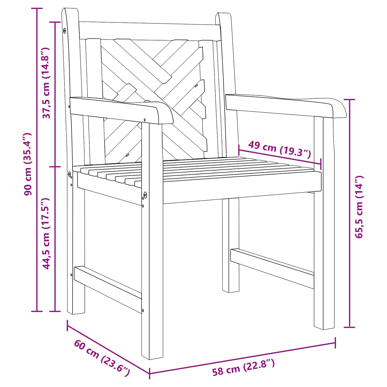 Vrtna stolica 2 pcs 60 x 58 x 90 cm Čvrsto teak drvo