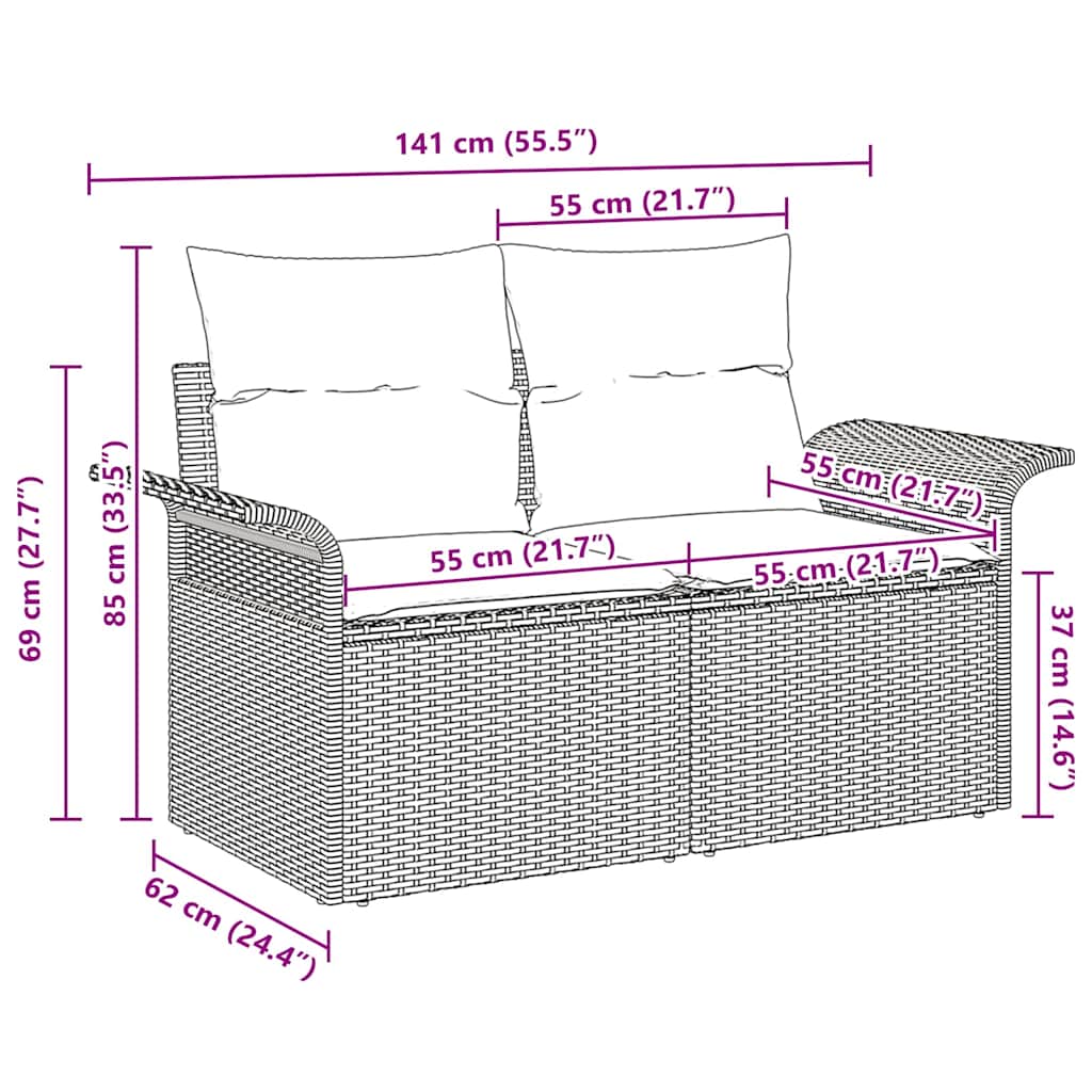 Vrtni kauč s jastukom Crna 141 x 62 x 69cm poliratan