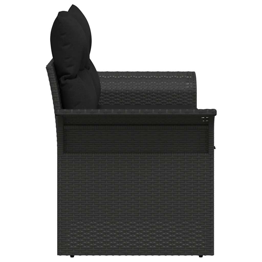 Vrtni kauč s jastukom s pohranom Crna 141 x 62 x 69cm poliratan