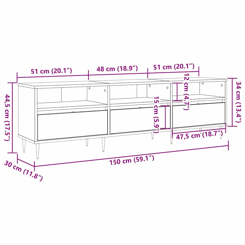 TV ormar Umjetnički hrast 150 x 30 x 45 cm Konstruirano drvo