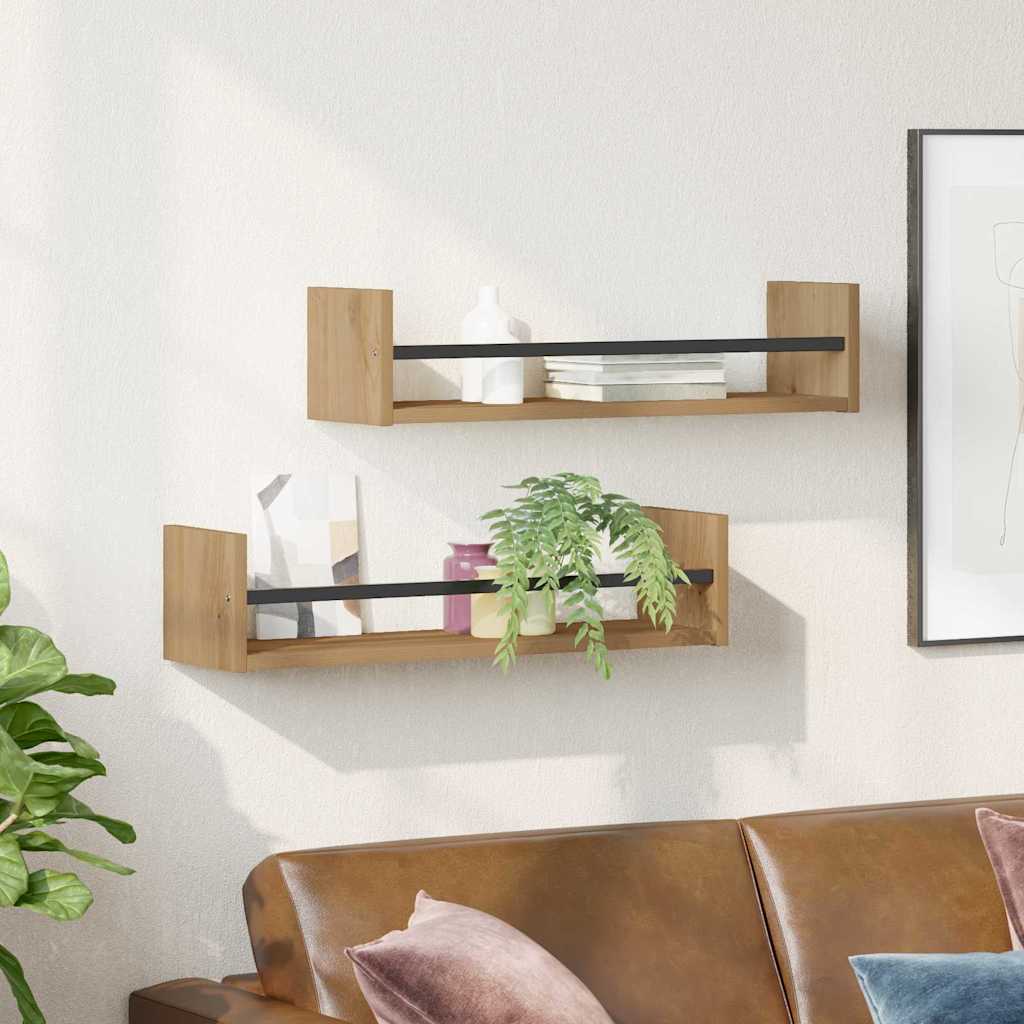 Polica na zidu Zidne 2 pcs Umjetnički hrast 60 x 16 x 14 cm