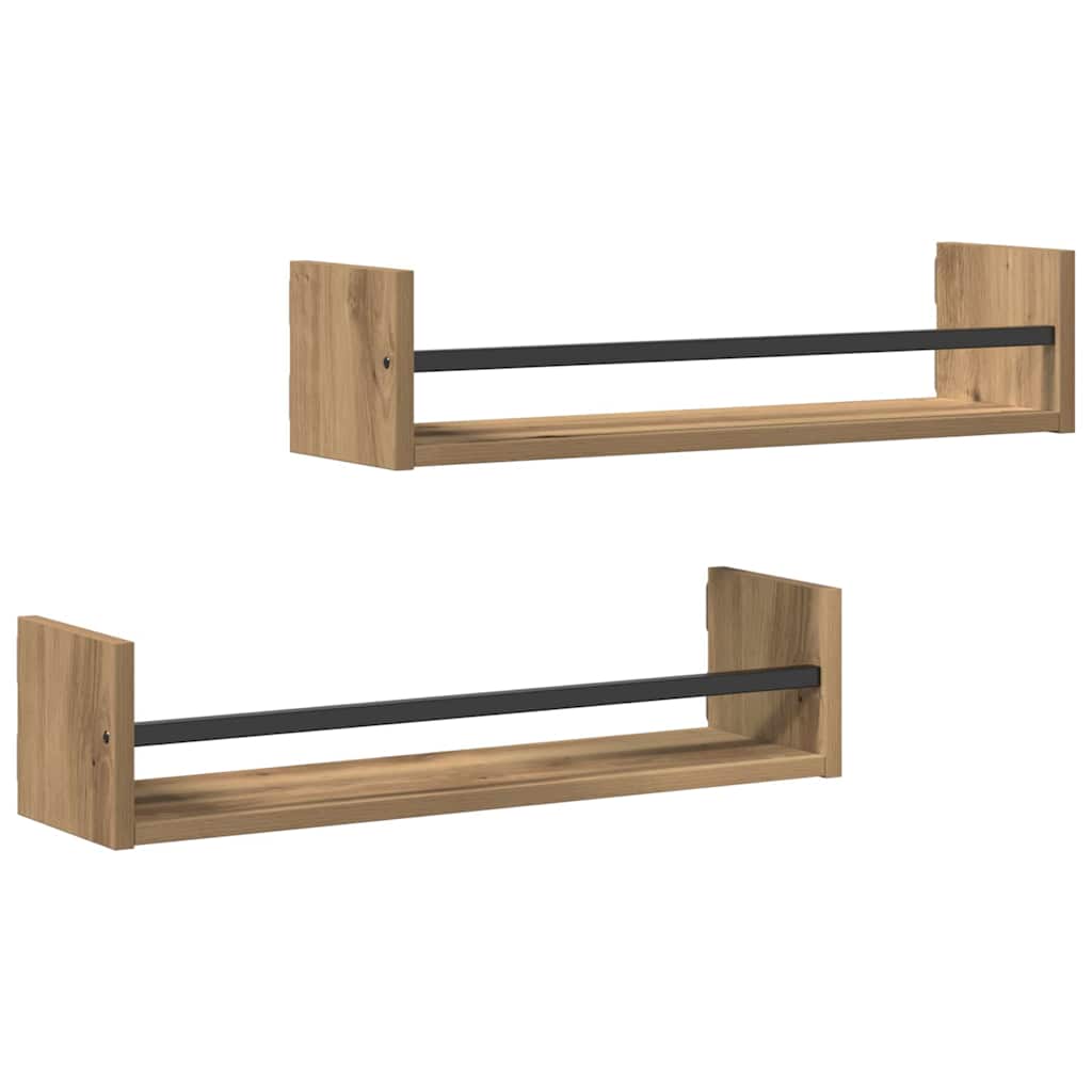 Polica na zidu Zidne 2 pcs Umjetnički hrast 60 x 16 x 14 cm