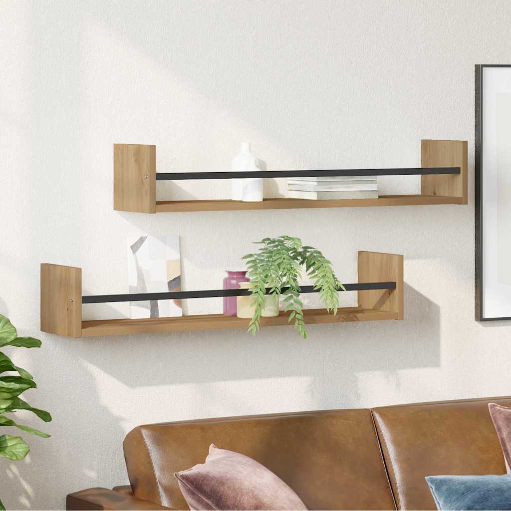 Polica na zidu Zidne 2 pcs Umjetnički hrast 80 x 16 x 14 cm