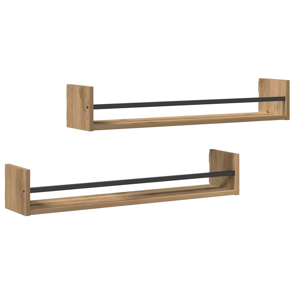 Polica na zidu Zidne 2 pcs Umjetnički hrast 80 x 16 x 14 cm