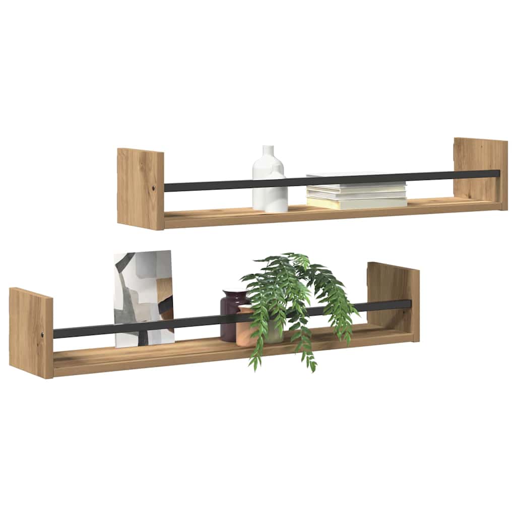 Polica na zidu Zidne 2 pcs Umjetnički hrast 80 x 16 x 14 cm