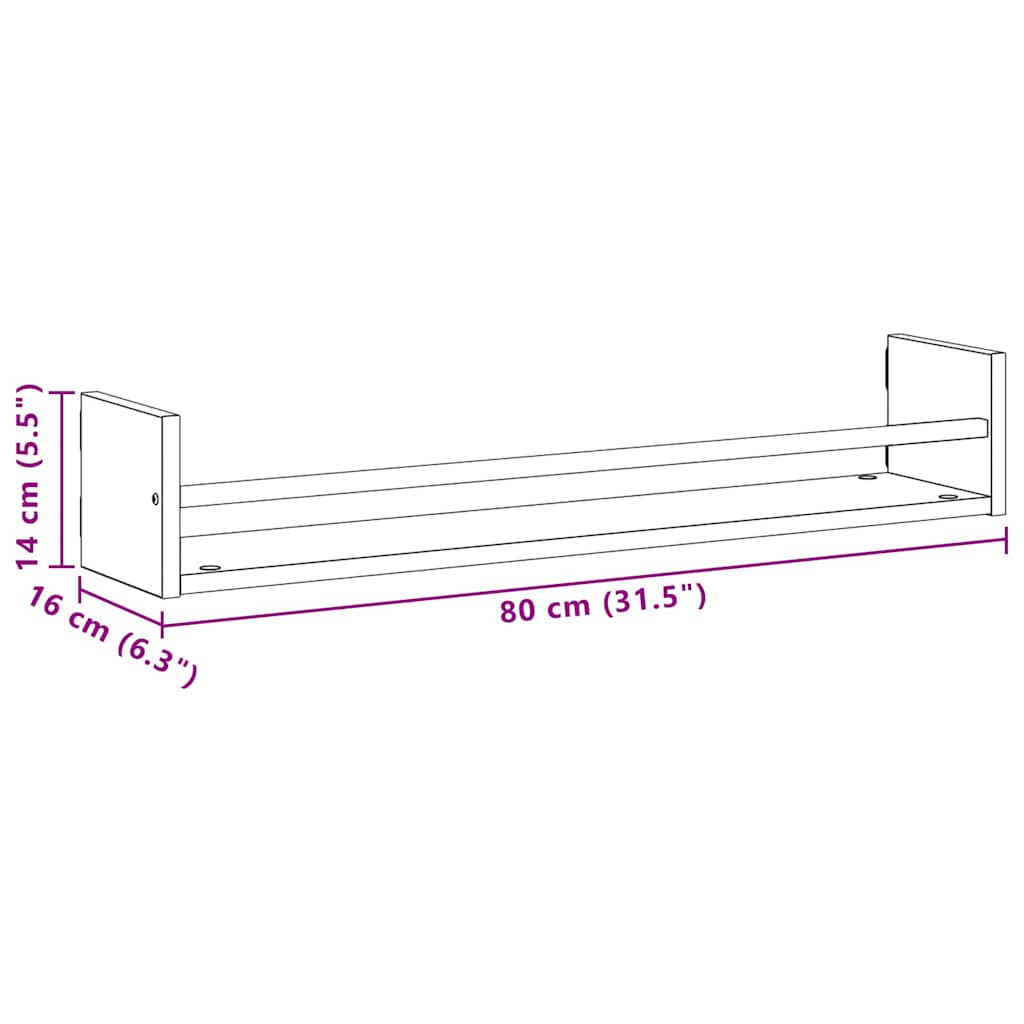 Polica na zidu Zidne 2 pcs Umjetnički hrast 80 x 16 x 14 cm