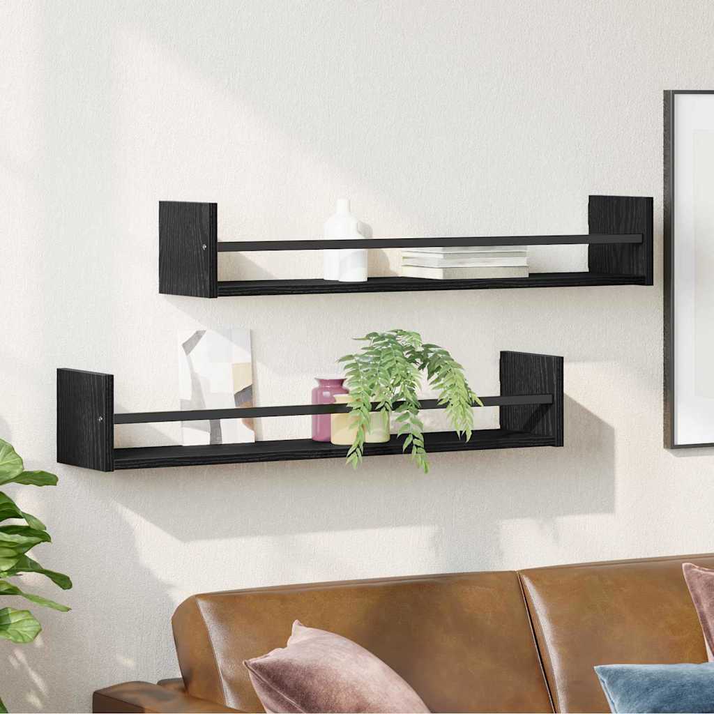 Polica na zidu Zidne 2 pcs Crni hrast 80 x 16 x 14 cm