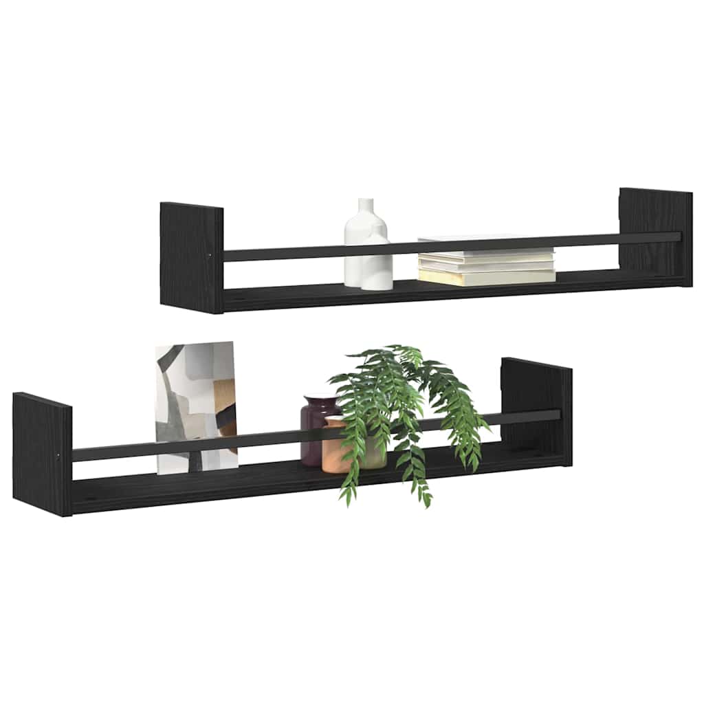 Polica na zidu Zidne 2 pcs Crni hrast 80 x 16 x 14 cm