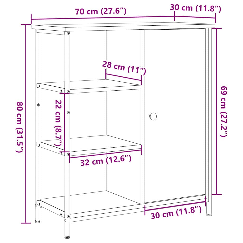 Kreveta Umjetnički hrast 70 x 30 x 80 cm