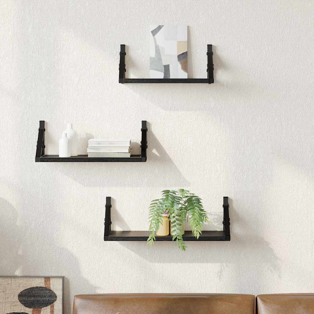 Polica na zidu Zidne s pohranom 3 pcs Crni hrast