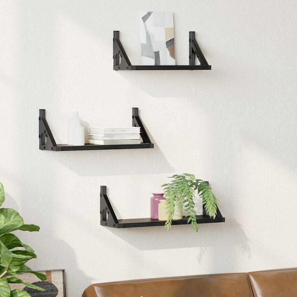 Polica na zidu Zidne s pohranom 3 pcs Crni hrast