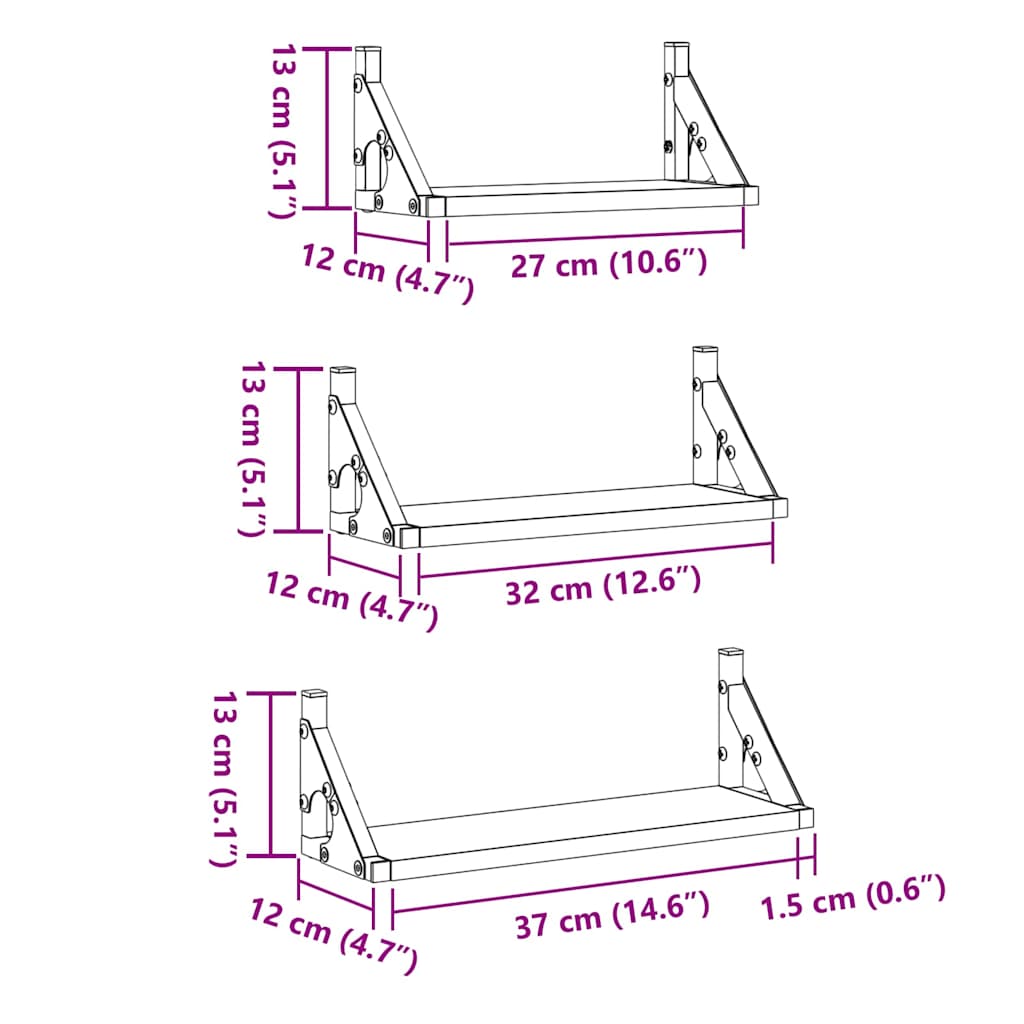 Polica na zidu Zidne s pohranom 3 pcs Crni hrast