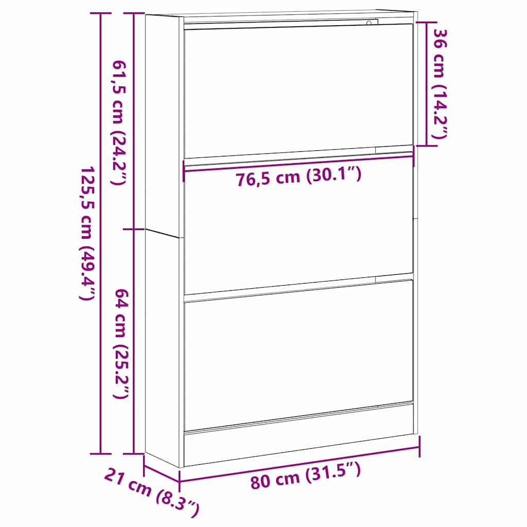 Ormar za cipele Crni hrast 80 x 21 x 125,5 cm Konstruirano drvo