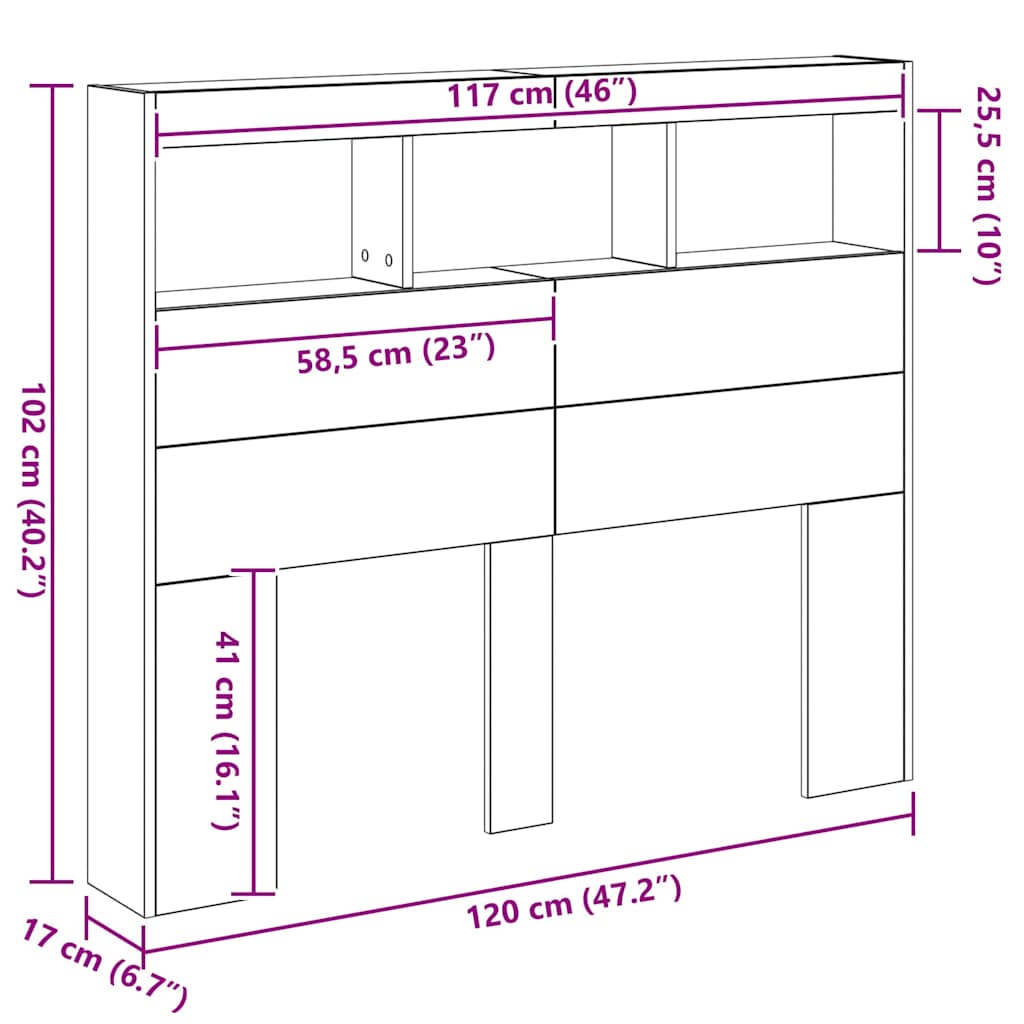 Uzglavlje Crni hrast 120 x 17 x 102 cm Konstruirano drvo