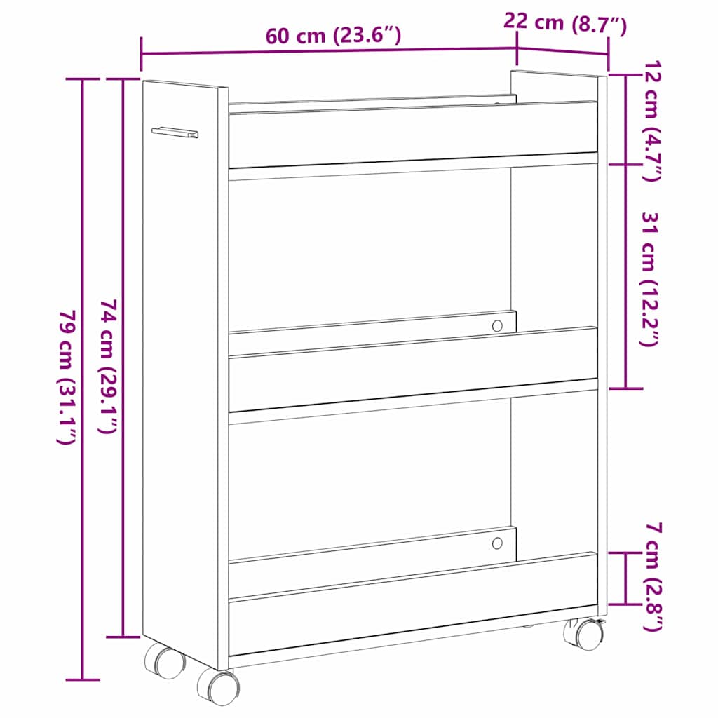 Cabinet s kotačem Umjetnički hrast 60 x 22 x 79 cm
