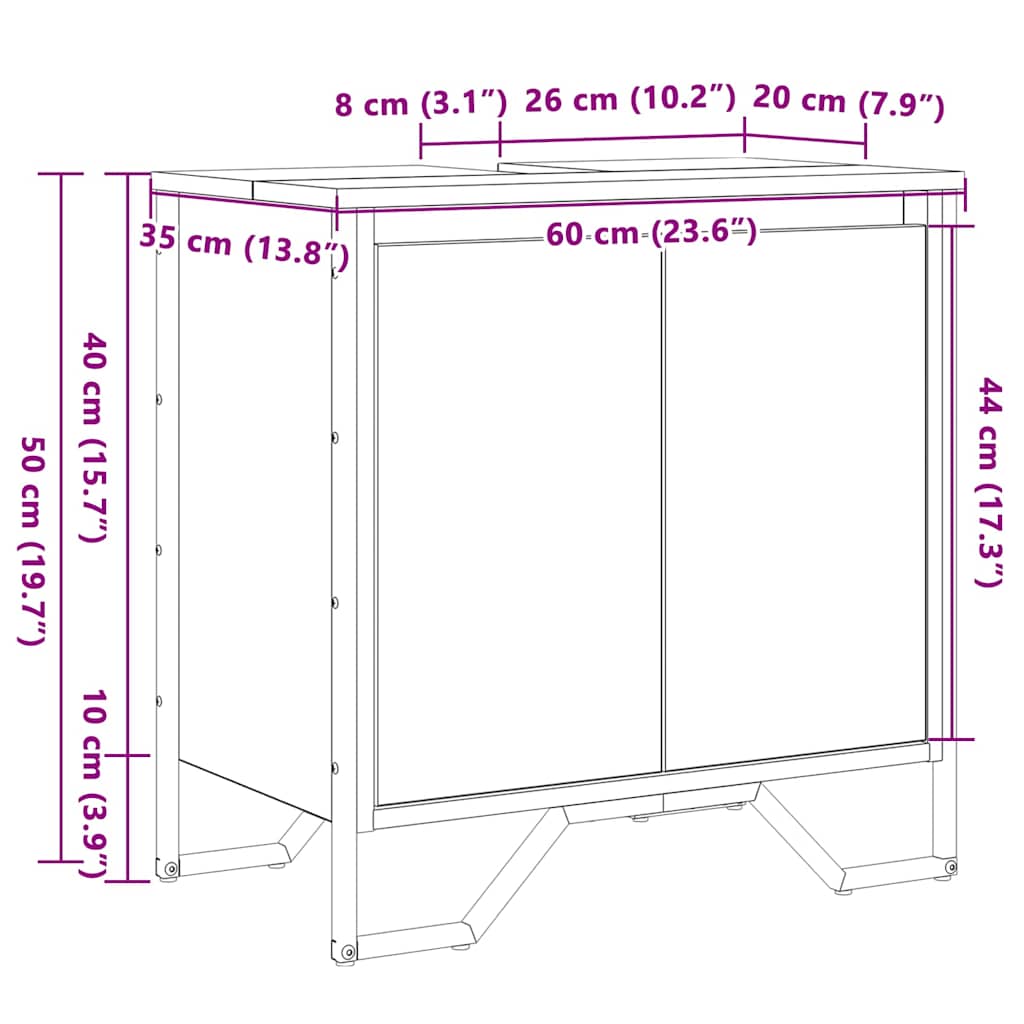 Kupaonski ormarić za sudoper Crni hrast 60 x 35 x 60 cm