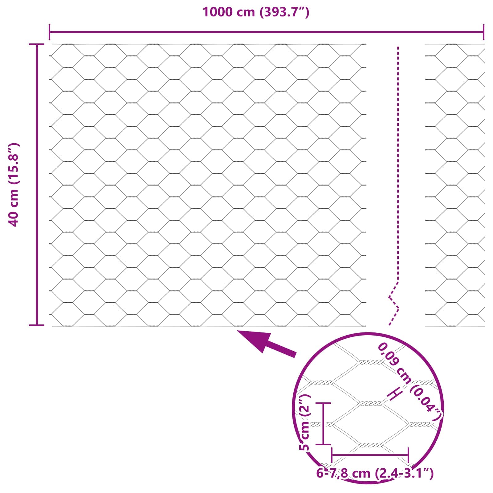 Heksagonalna ograda Zelena 0,4 x 10 m PVC