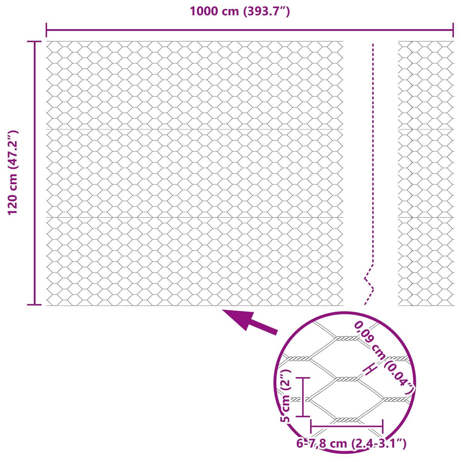 Heksagonalna ograda Zelena 1,2 x 10 m PVC