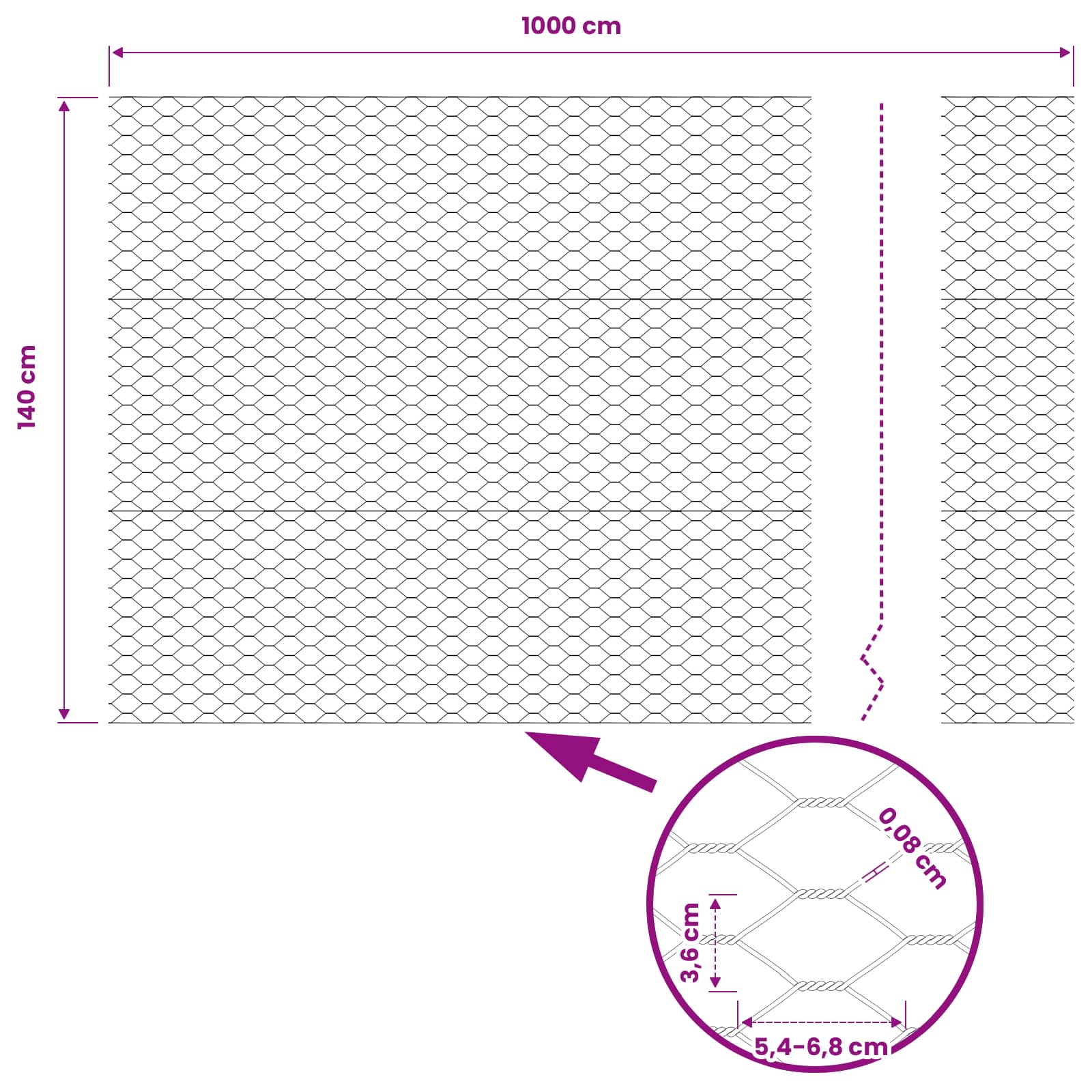 Heksagonalna ograda Siva 1,4 x 10 m PVC