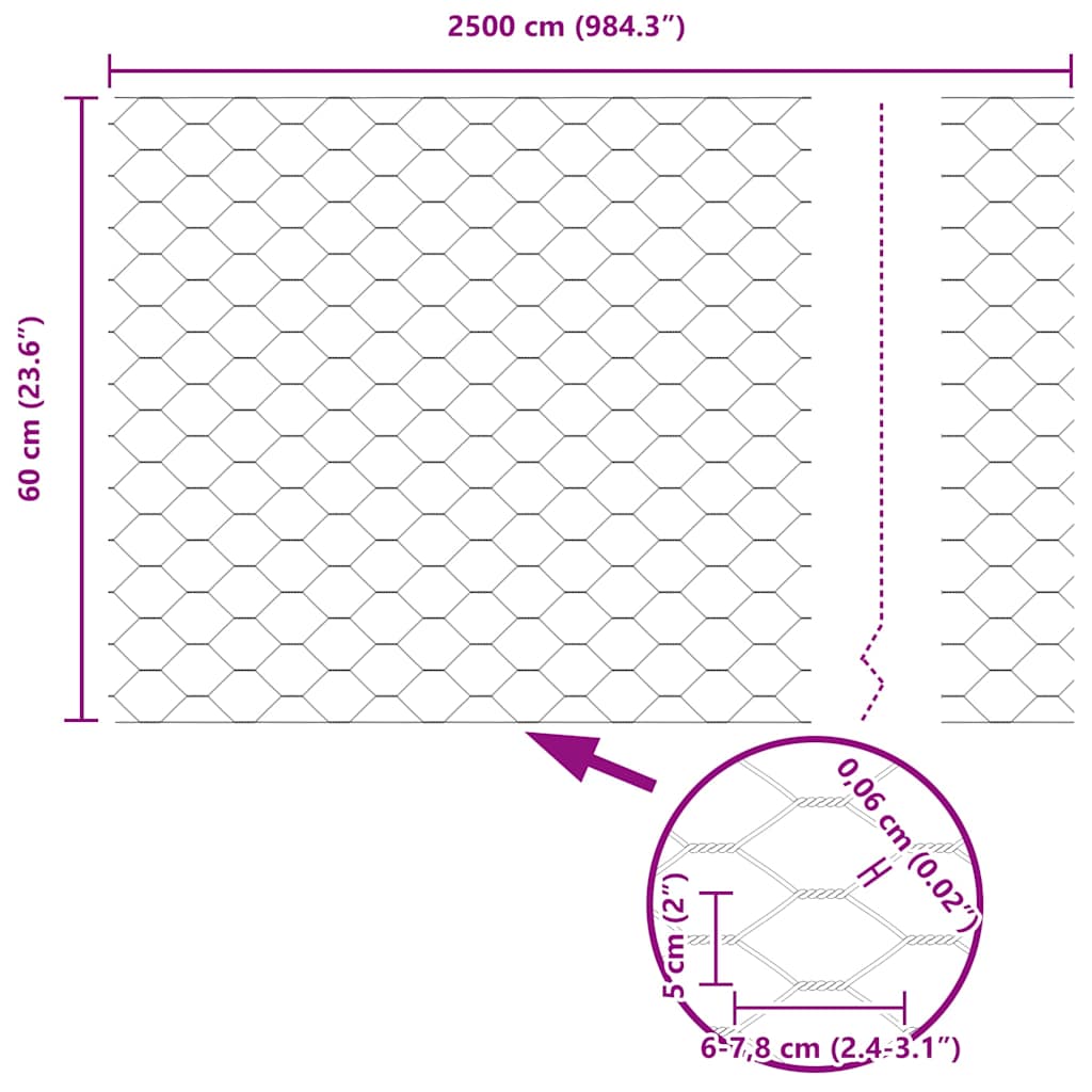 Heksagonalna ograda Srebrno 0,6 x 25 m Pocinčani čelik