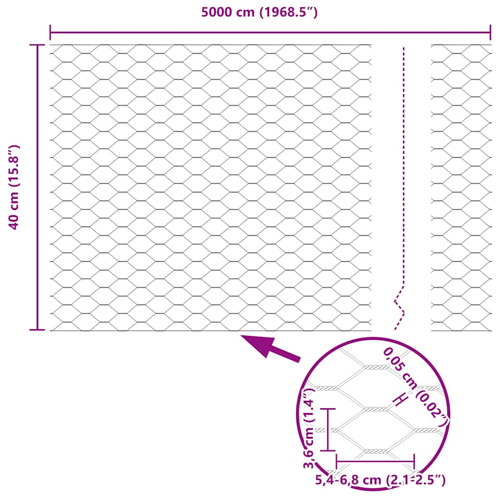Heksagonalna ograda Srebrno 0,4 x 50 m Pocinčani čelik