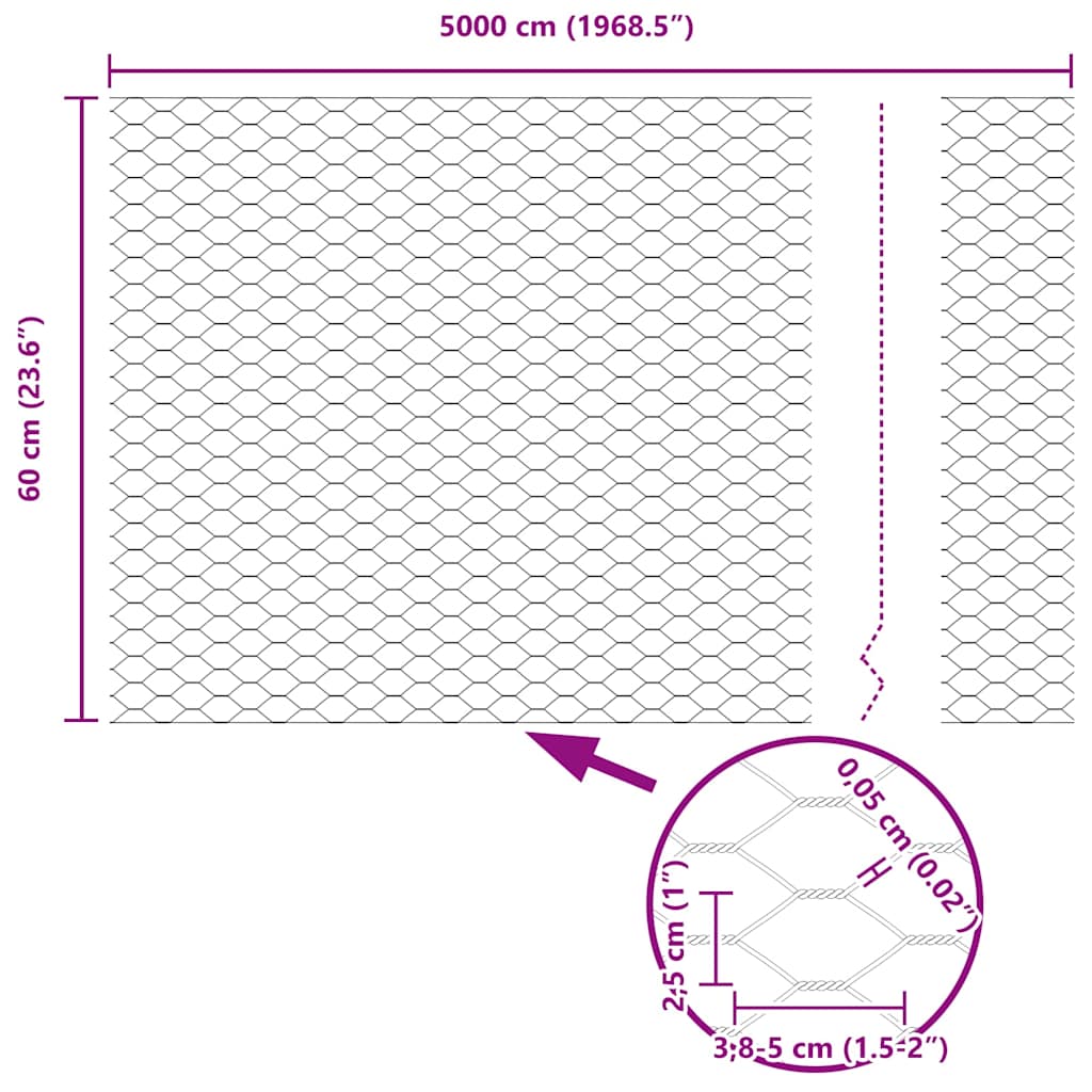 Heksagonalna ograda Srebrno 0,6 x 50 m Pocinčani čelik