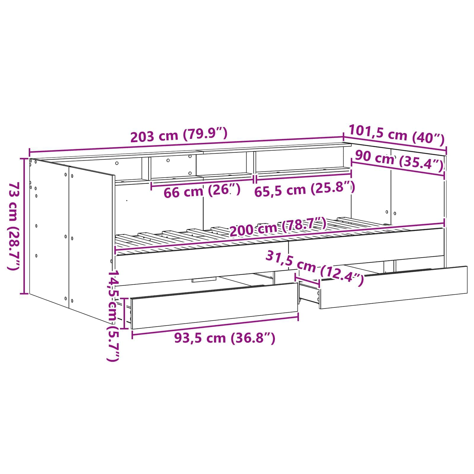 Dnevni krevet s ladicama Siva 90 x 200 cm Konstruirano drvo