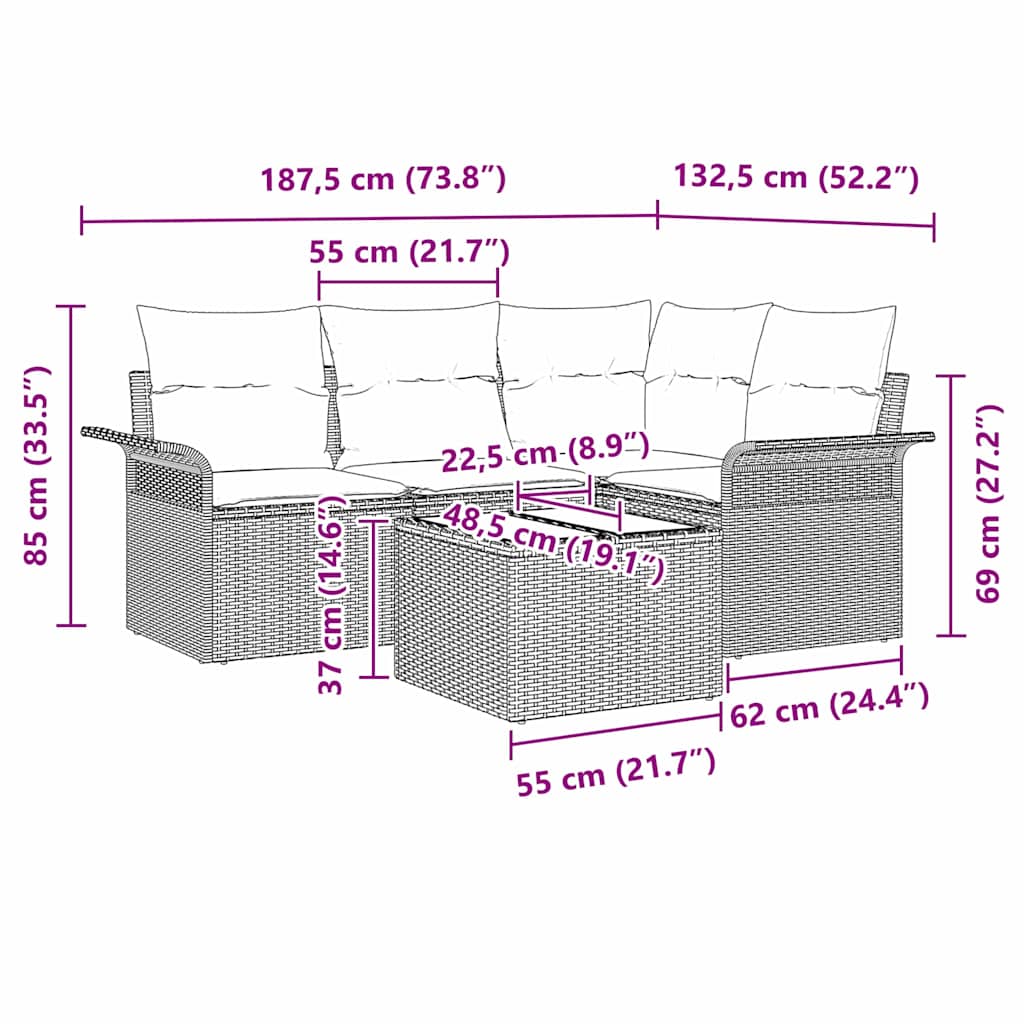 Sjedeća garnitura za vrt s jastukom 5 pcs Crna poliratan