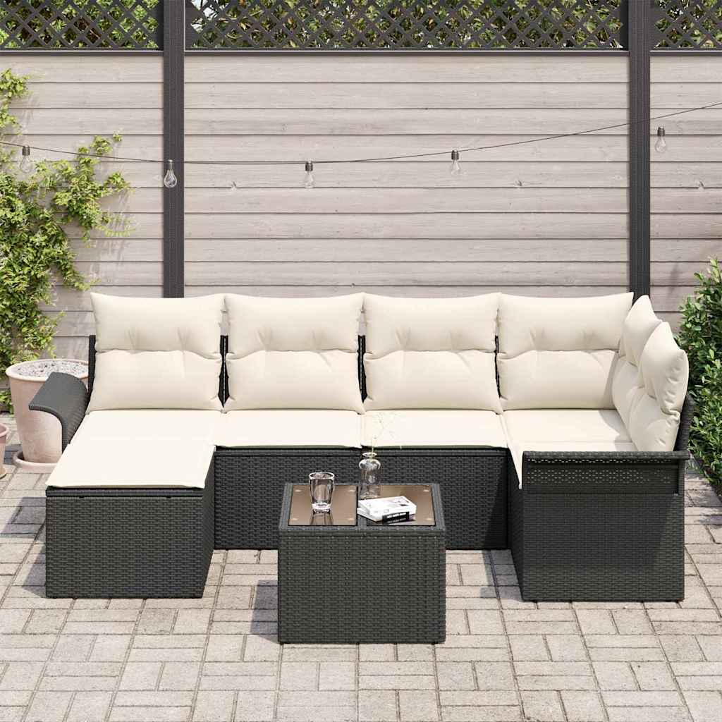 Sjedeća garnitura za vrt s jastukom 7 pcs Crna poliratan