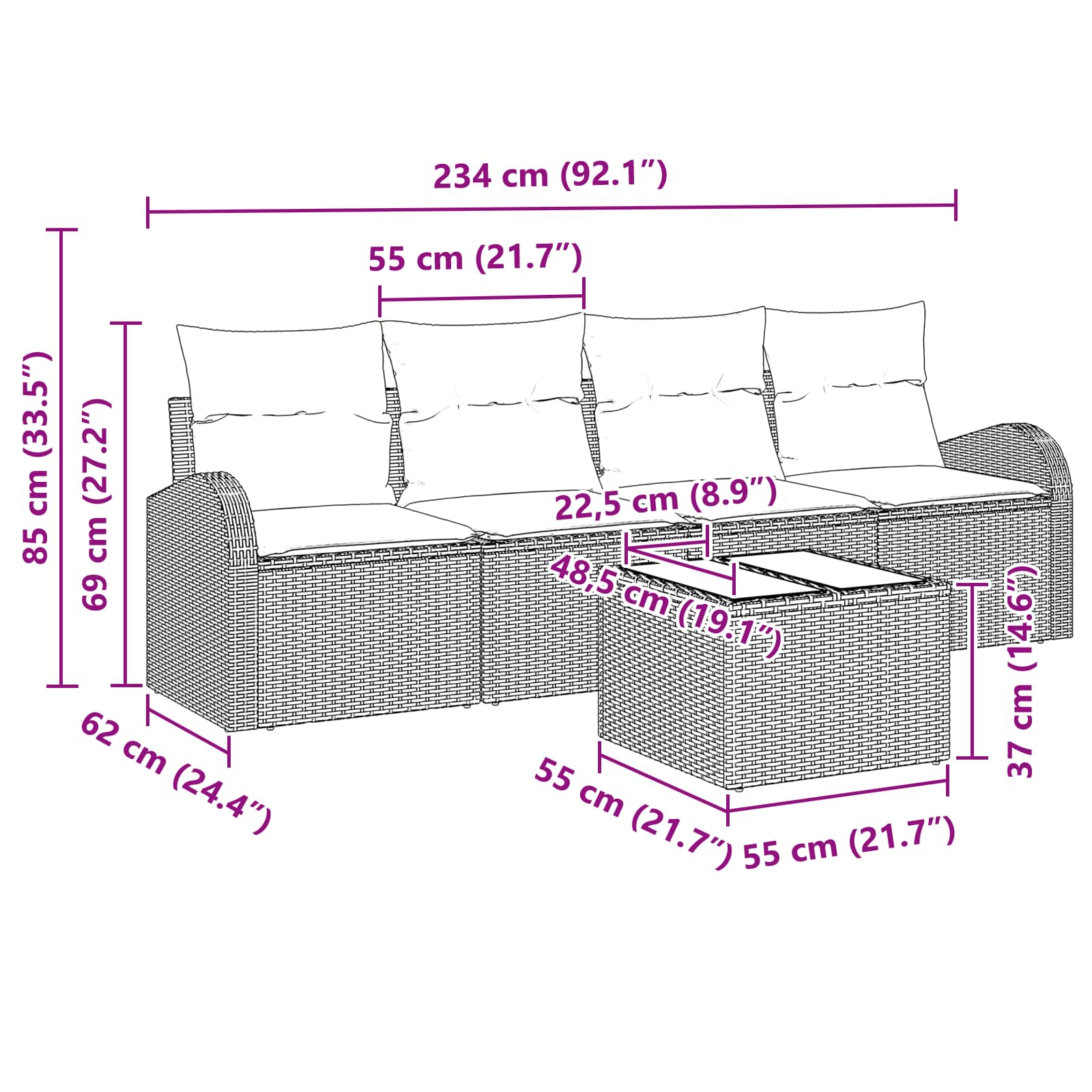 Sjedeća garnitura za vrt Smeđa 55 x 55 x 37 cm poliratan