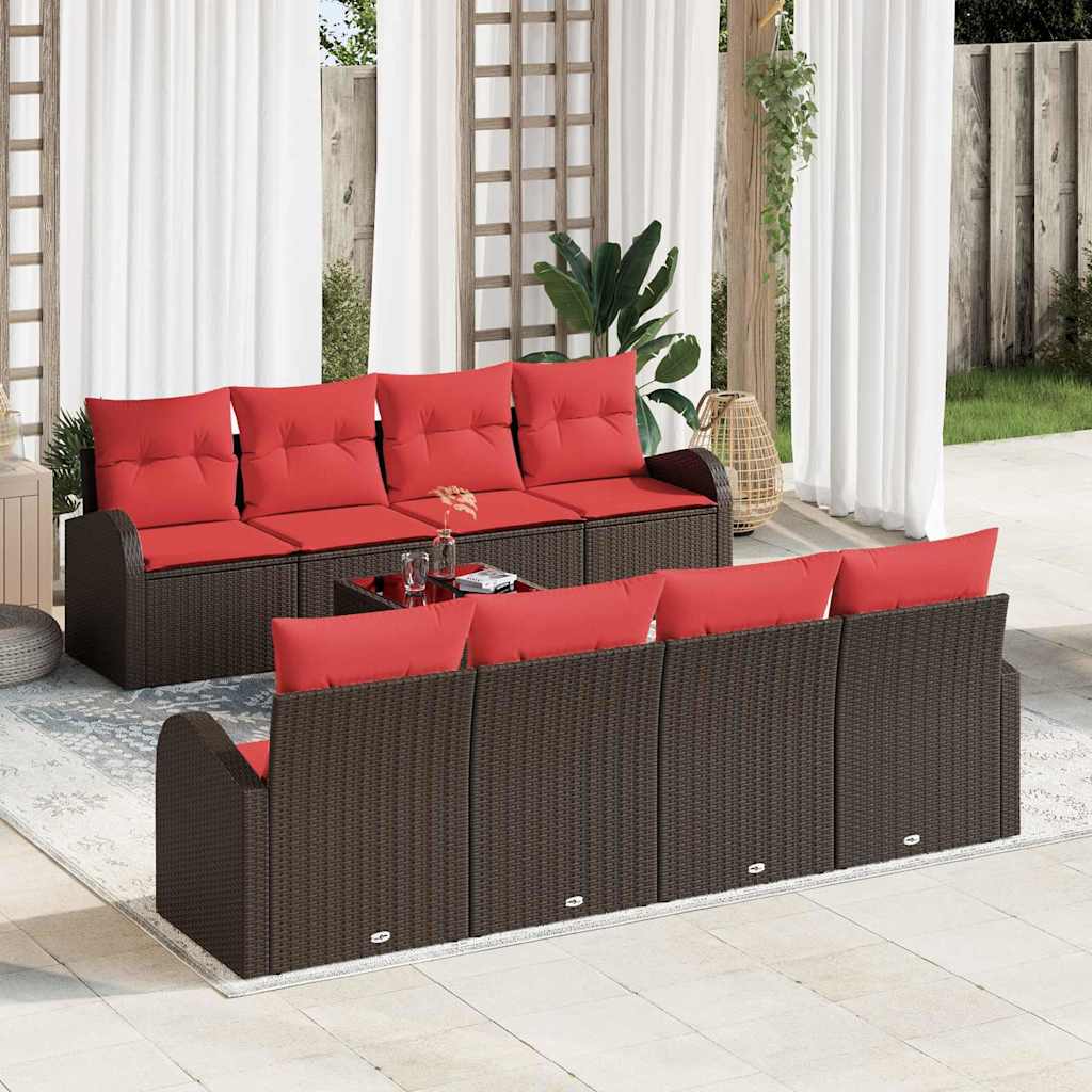 Set sofe 9 pcs Smeđa i crvena Poliester