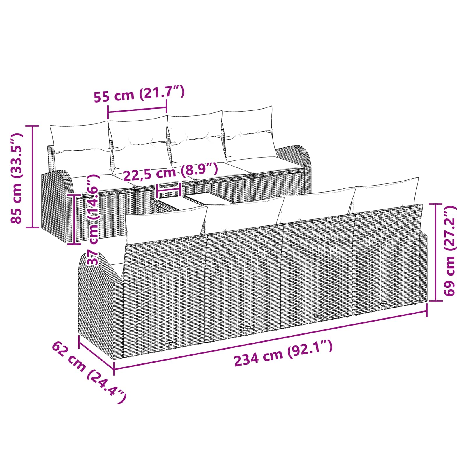 Set sofe 9 pcs Smeđa i crvena Poliester